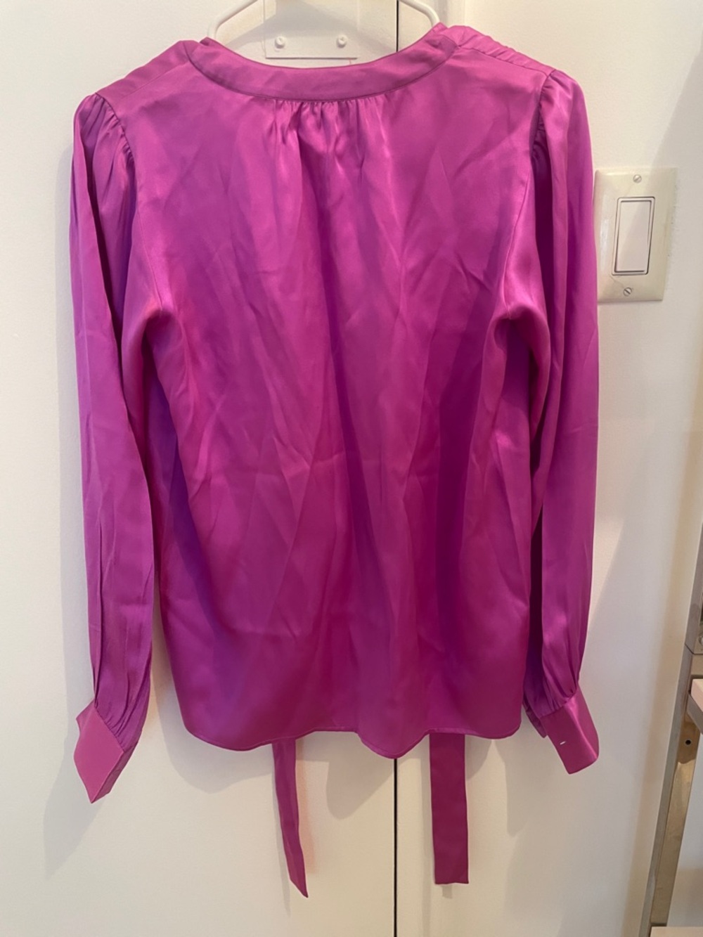 Vintage Saint Laurent Silk Tie-Neck Blouse in Fuchsia - Picture 4 of 13